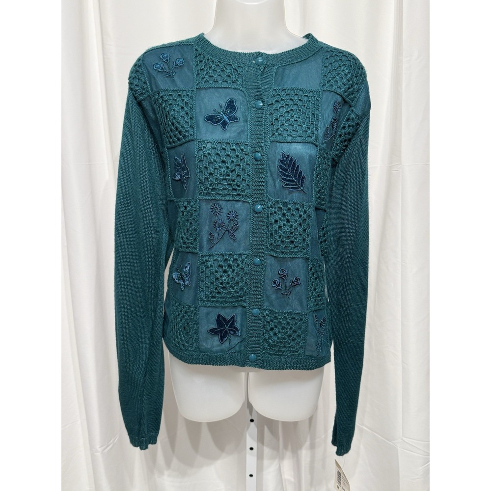 Teddi Women's Size M Green Embellished Cardigan NWT